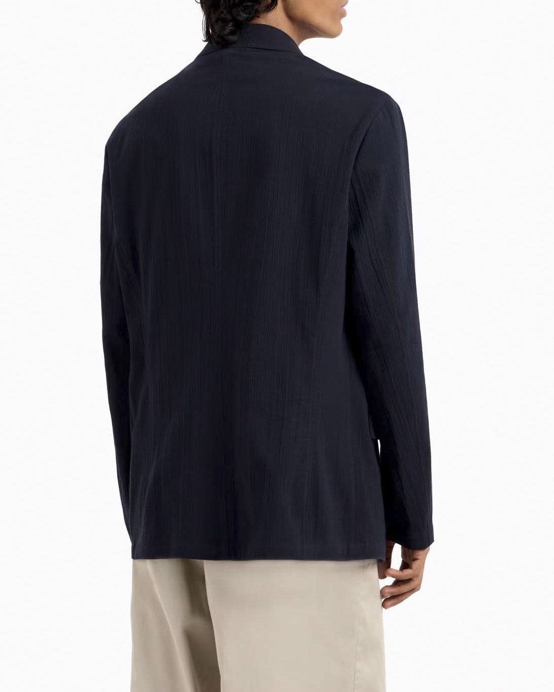 Blazer Armani Exchange blu monopetto in seersucker di cotone stretch image