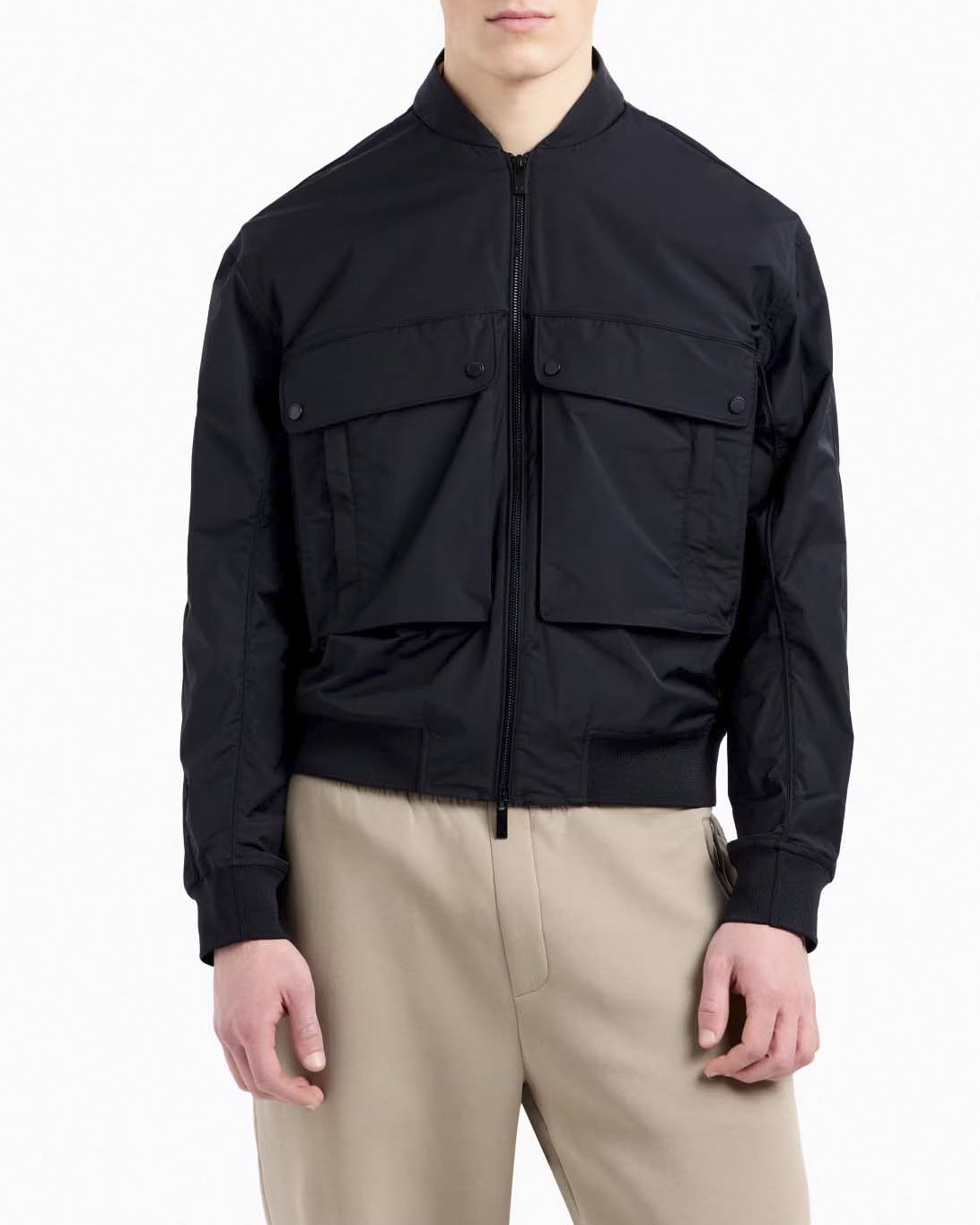 Giacca bomber Armani Exchange blu in tessuto stretch