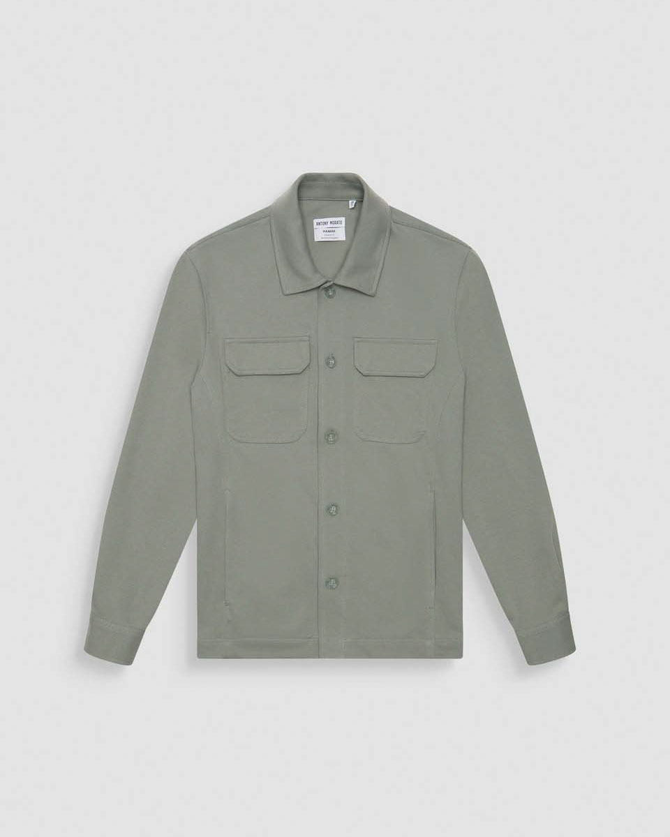 Overshirt verde salvia in tessuto diagonale di cotone stretch