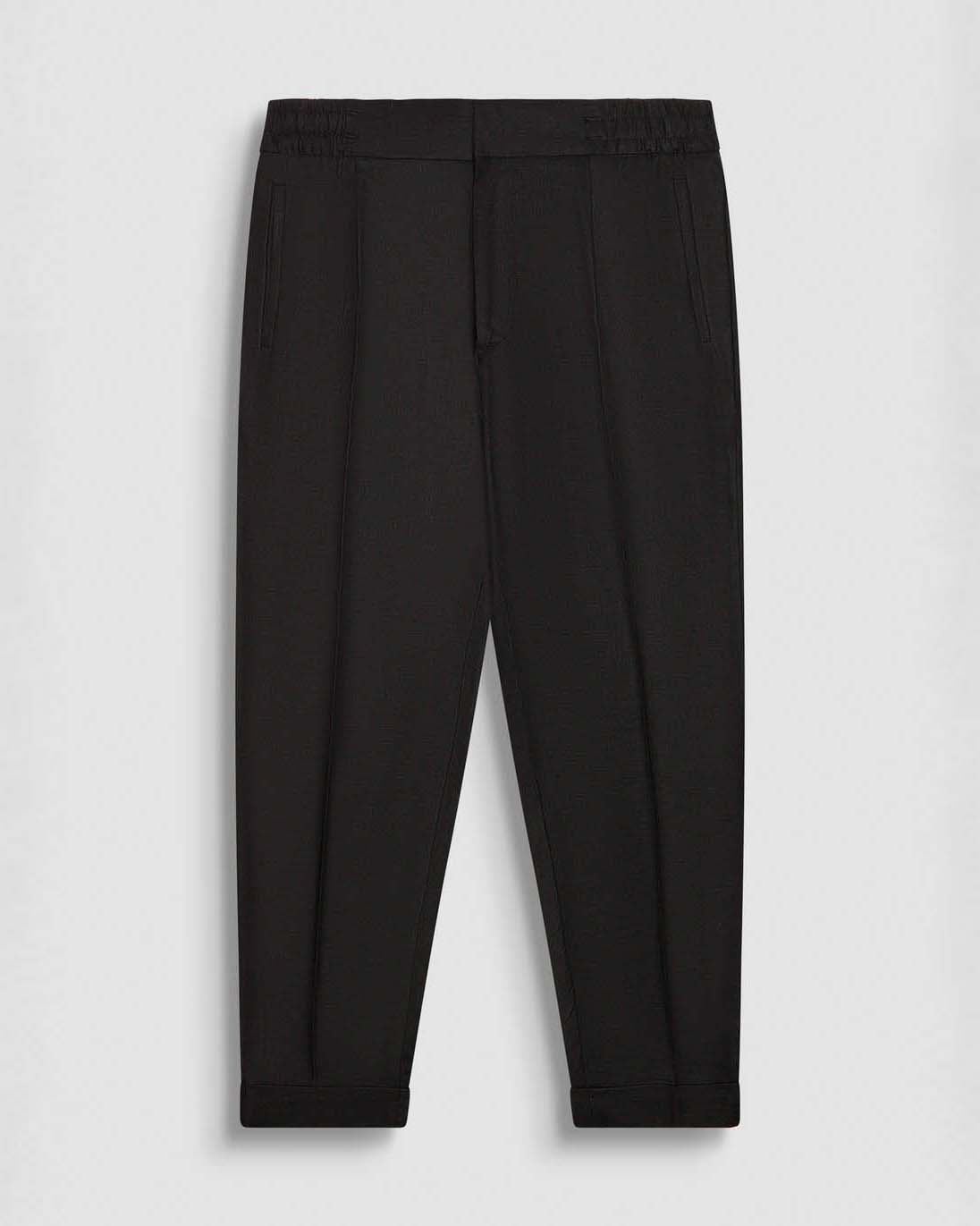 Pantaloni neri in misto lino e cotone con piega stirata fronte e retro