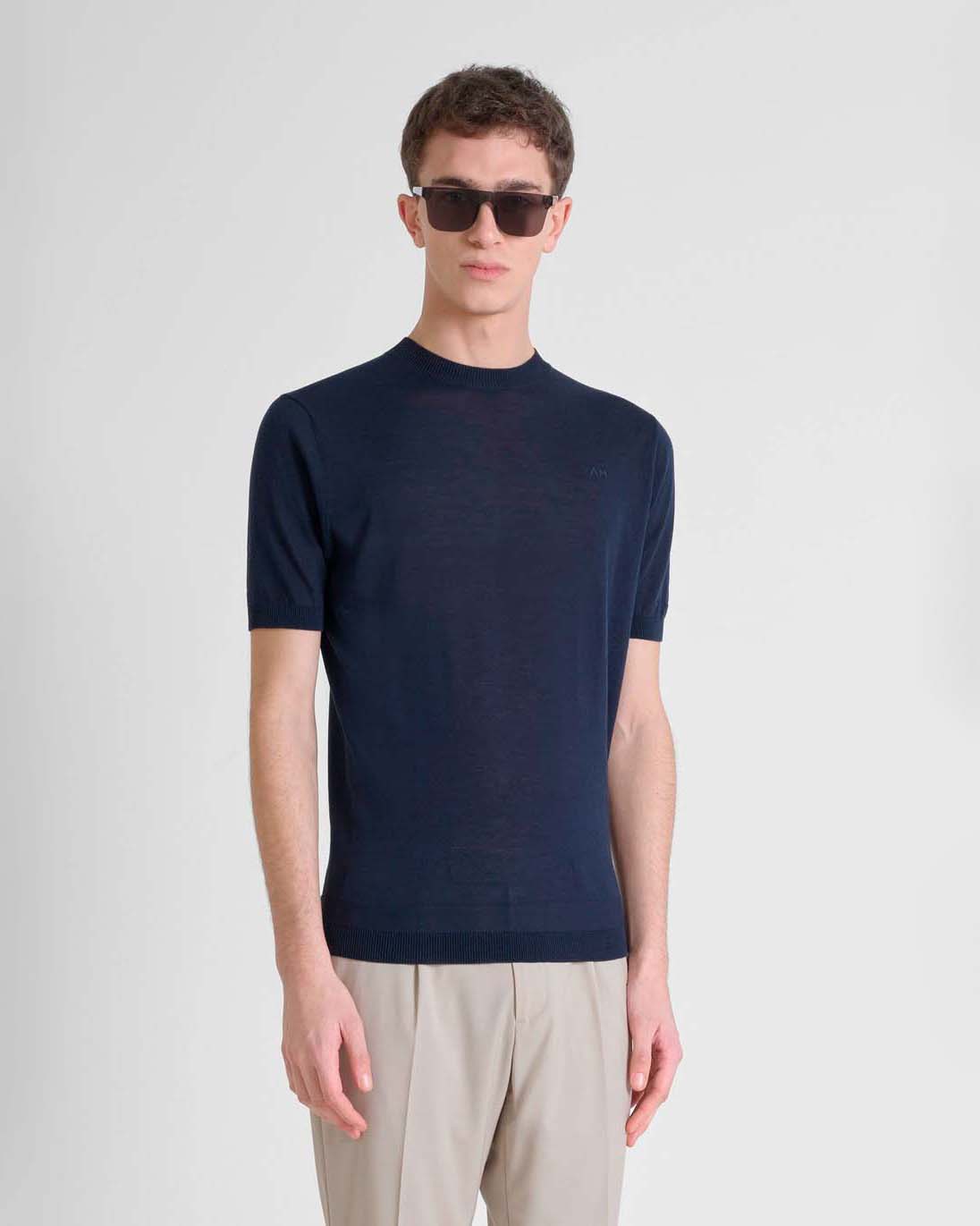 Maglia mezza manica blu in misto cotone e viscosa