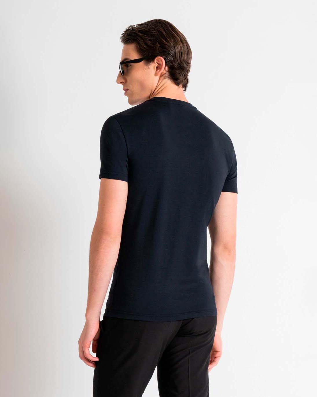 T-shirt mezza manica Antony Morato blu in cotone e modal stretch con logo firma in tono image