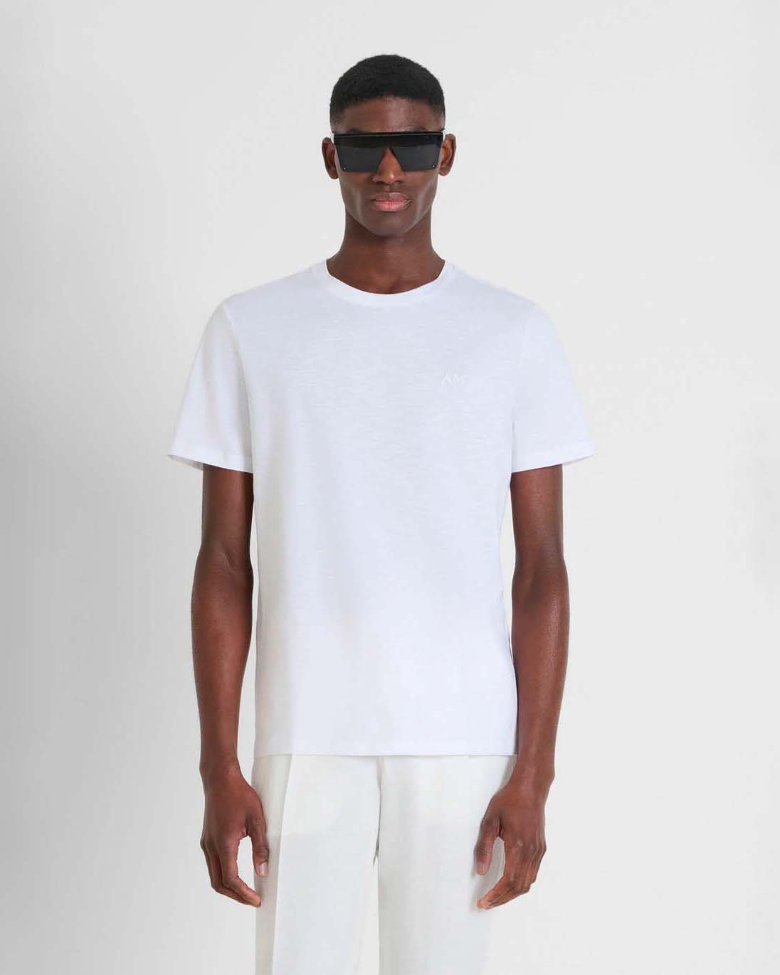 T-shirt mezza manica Antony Morato bianca in puro cotone fiammato con logo sigla in tono