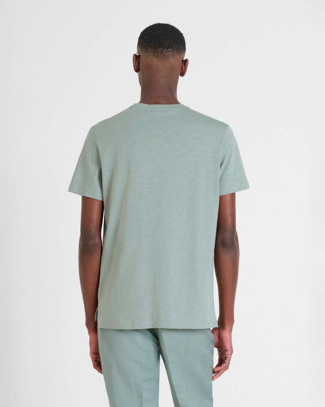 T-shirt mezza manica Antony Morato verde salvia in puro cotone fiammato con logo sigla in tono
