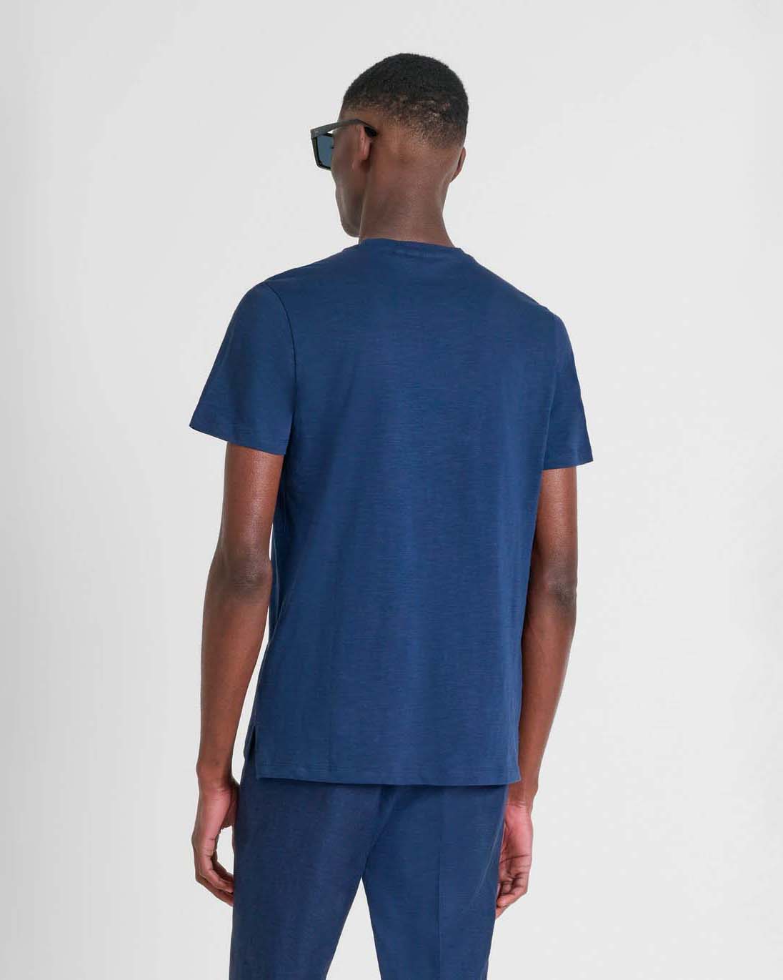 T-shirt mezza manica Antony Morato blu indaco in puro cotone fiammato con logo sigla in tono image