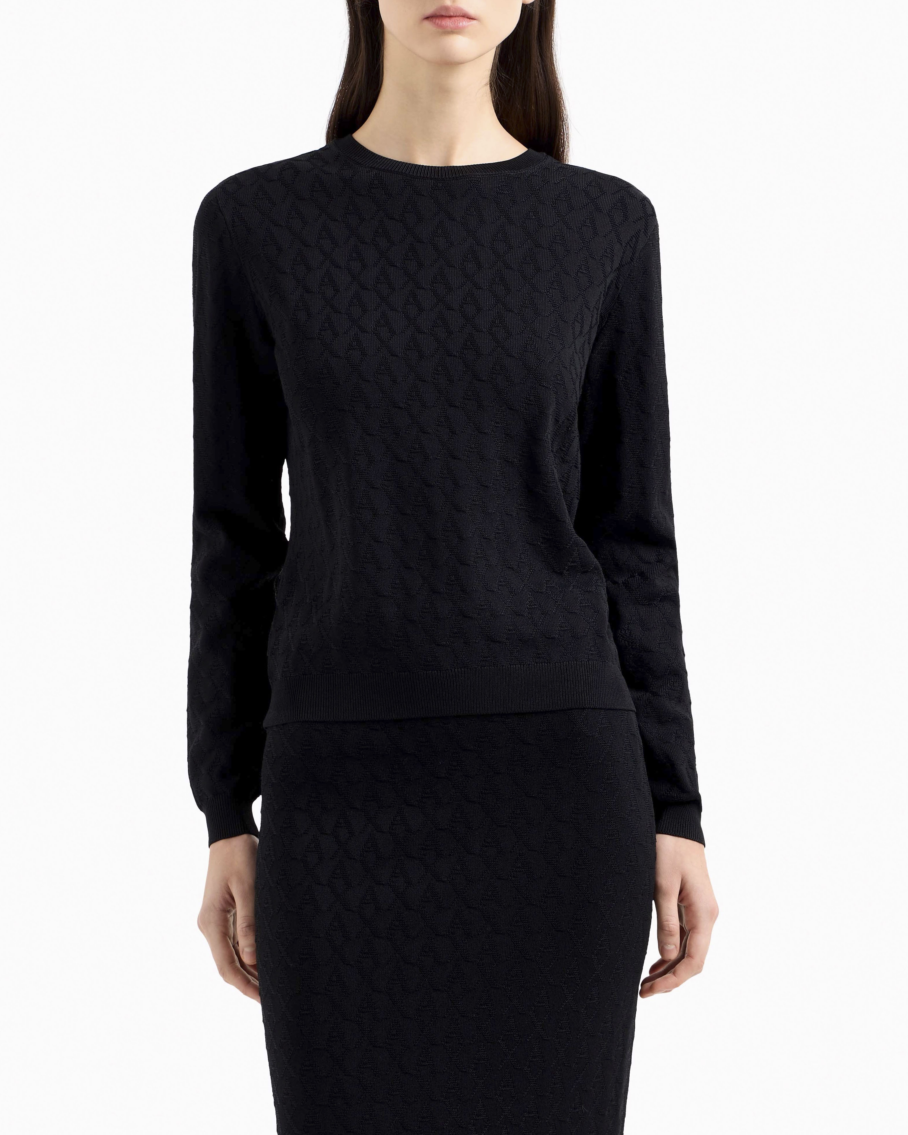 Maglia nera Exchange in misto viscosa a motivo logo jacquard tono su tono