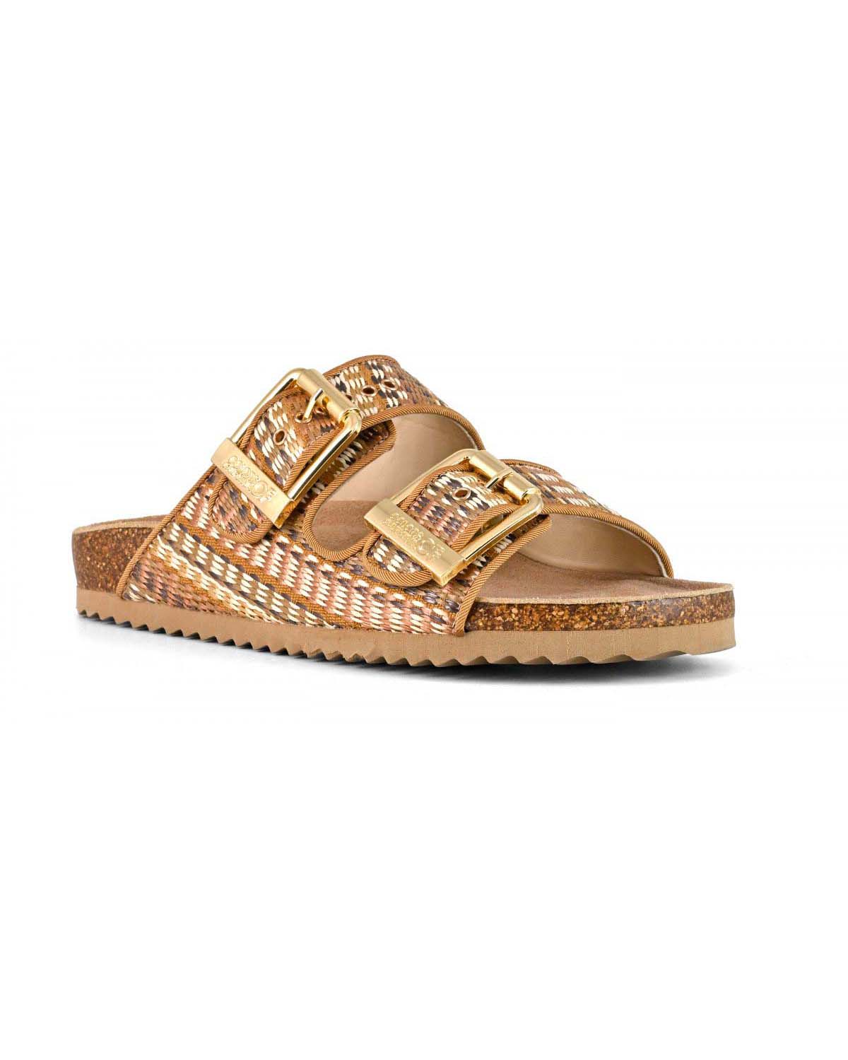 Sandali in raffia intrecciata Colors of California beige e marrone con doppia fascetta