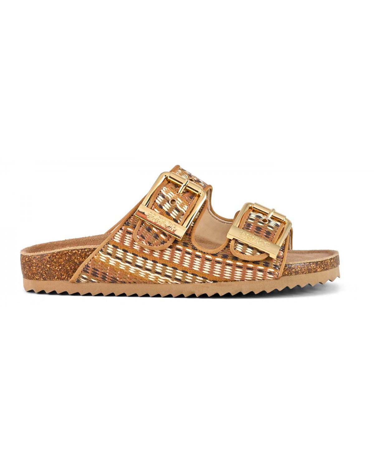 Sandali in raffia intrecciata Colors of California beige e marrone con doppia fascetta