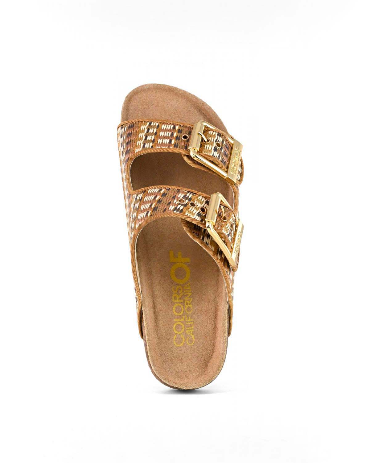 Sandali in raffia intrecciata Colors of California beige e marrone con doppia fascetta