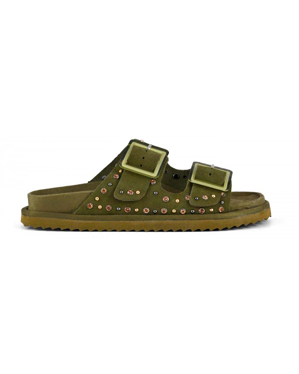 Sandali verde militare Colors of California in pelle scamosciata con borchie argento applicate image