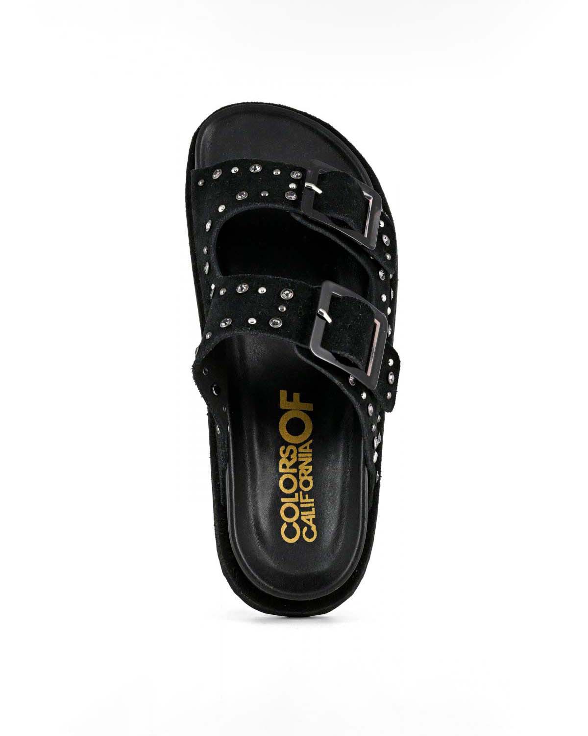 Sandali neri Colors of California in pelle scamosciata con borchie argento applicate | Pellizzari