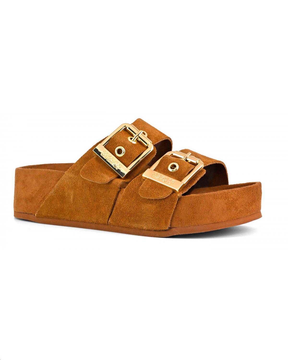 Sandalo alto color cuoio Colors of California in pelle scamosciata con doppia fascetta