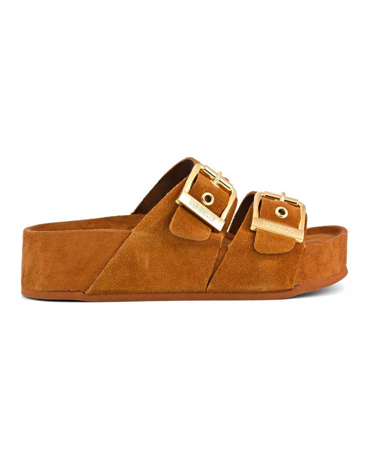 Sandalo alto color cuoio Colors of California in pelle scamosciata con doppia fascetta image