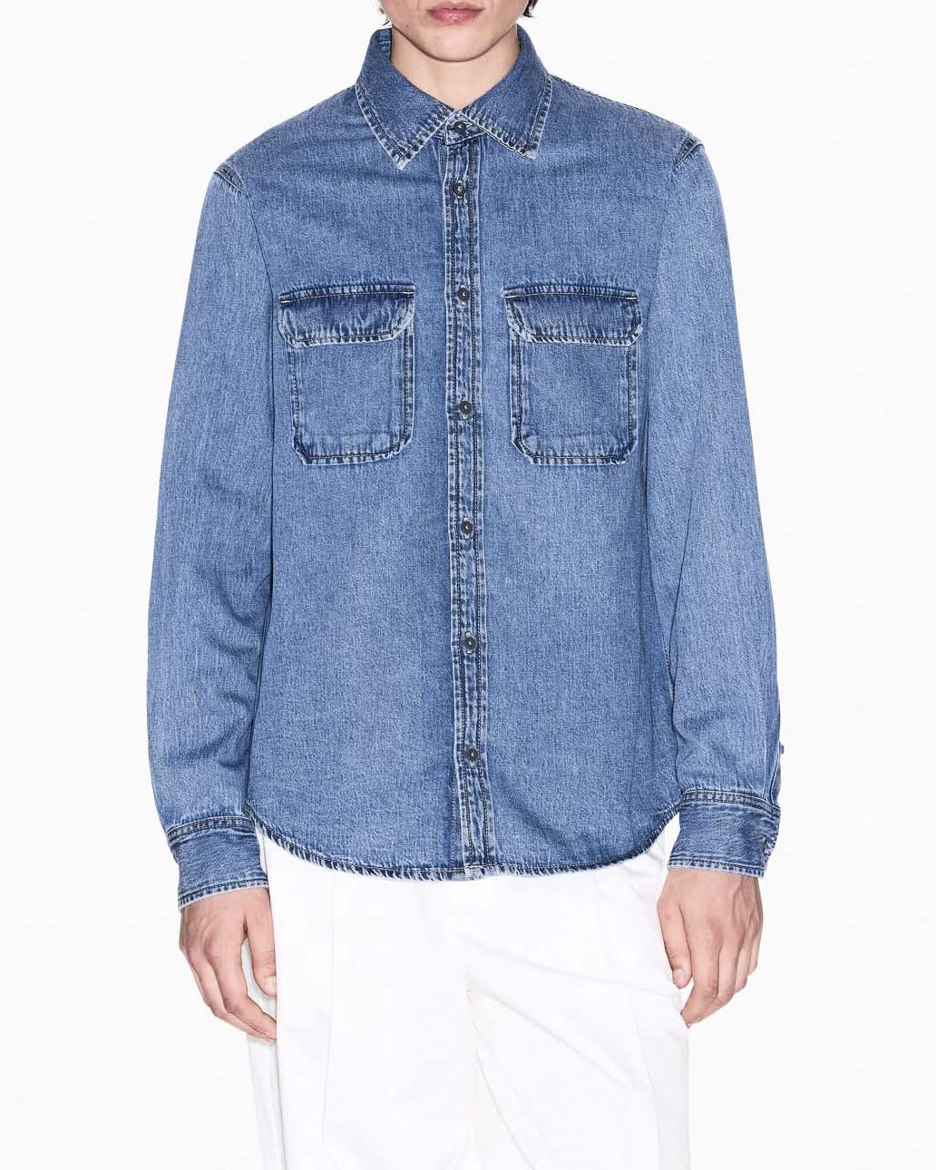 Overshirt Exchange in denim di puro cotone lavaggio medio