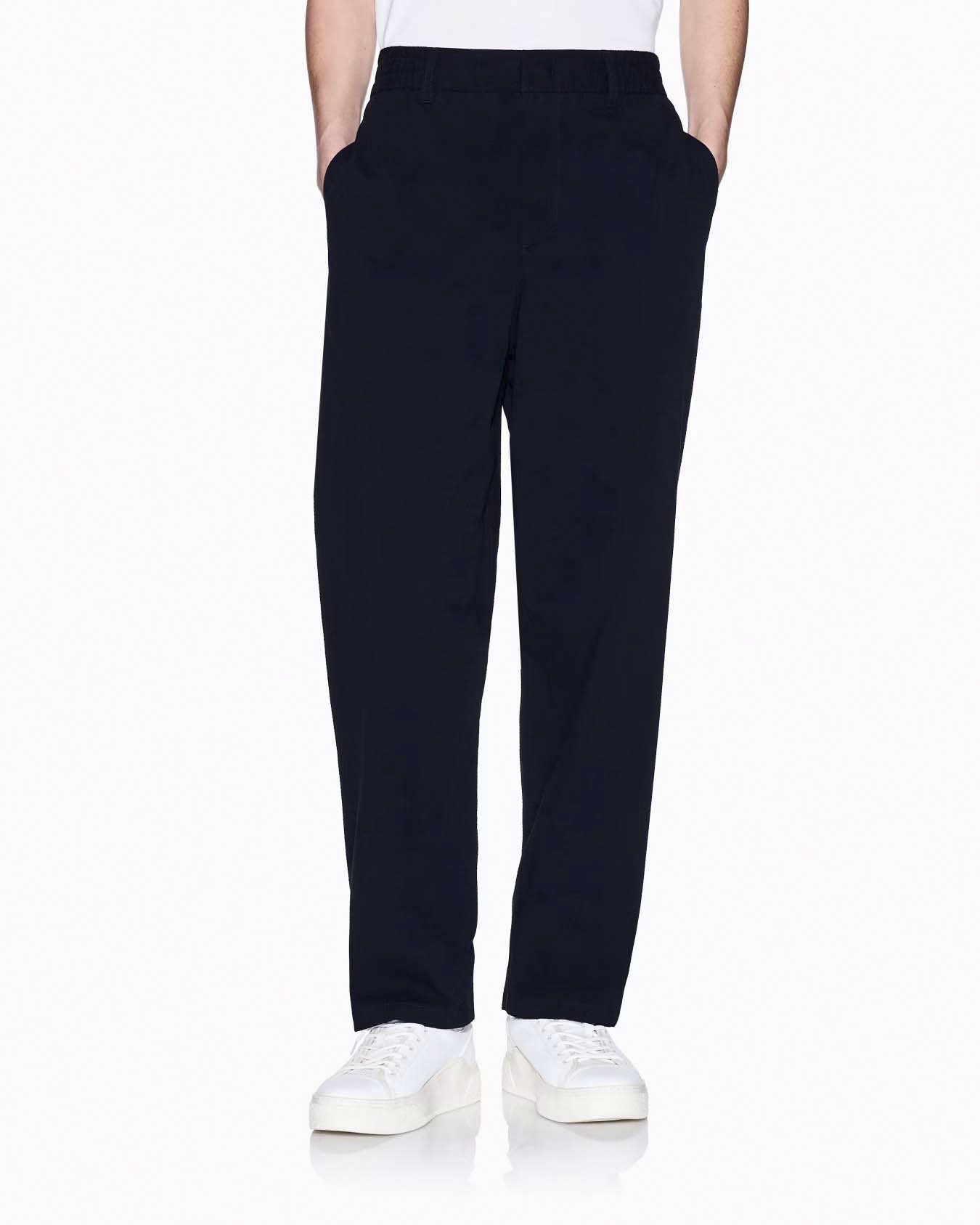 Pantalone Armani Exchange blu in seersucker di cotone stretch a gamba larga