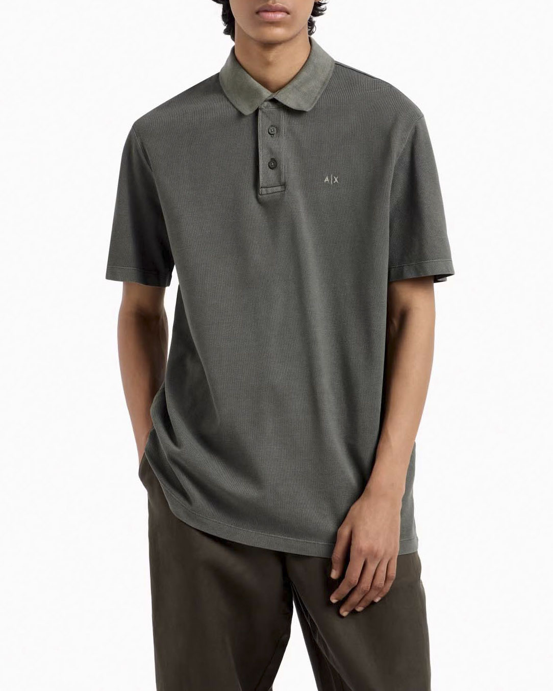 Polo mezza manica Armani Exchange verde militare in piquè di puro cotone regular-fit