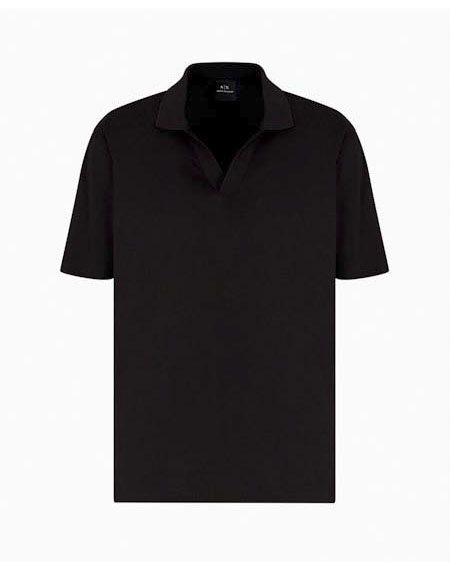Polo mezza manica Armani Exchange nera in puro cotone mercerizzato con colletto derby