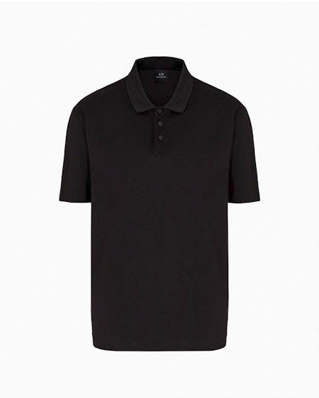 Polo mezza manica Exchange nera con micro lavorazione jacquard