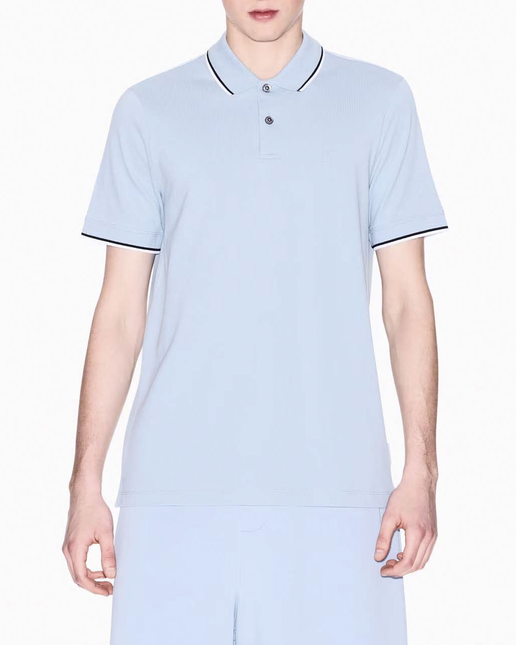 Polo mezza manica Armani Exchange azzurra in piquè di cotone con bordino nero e bianco