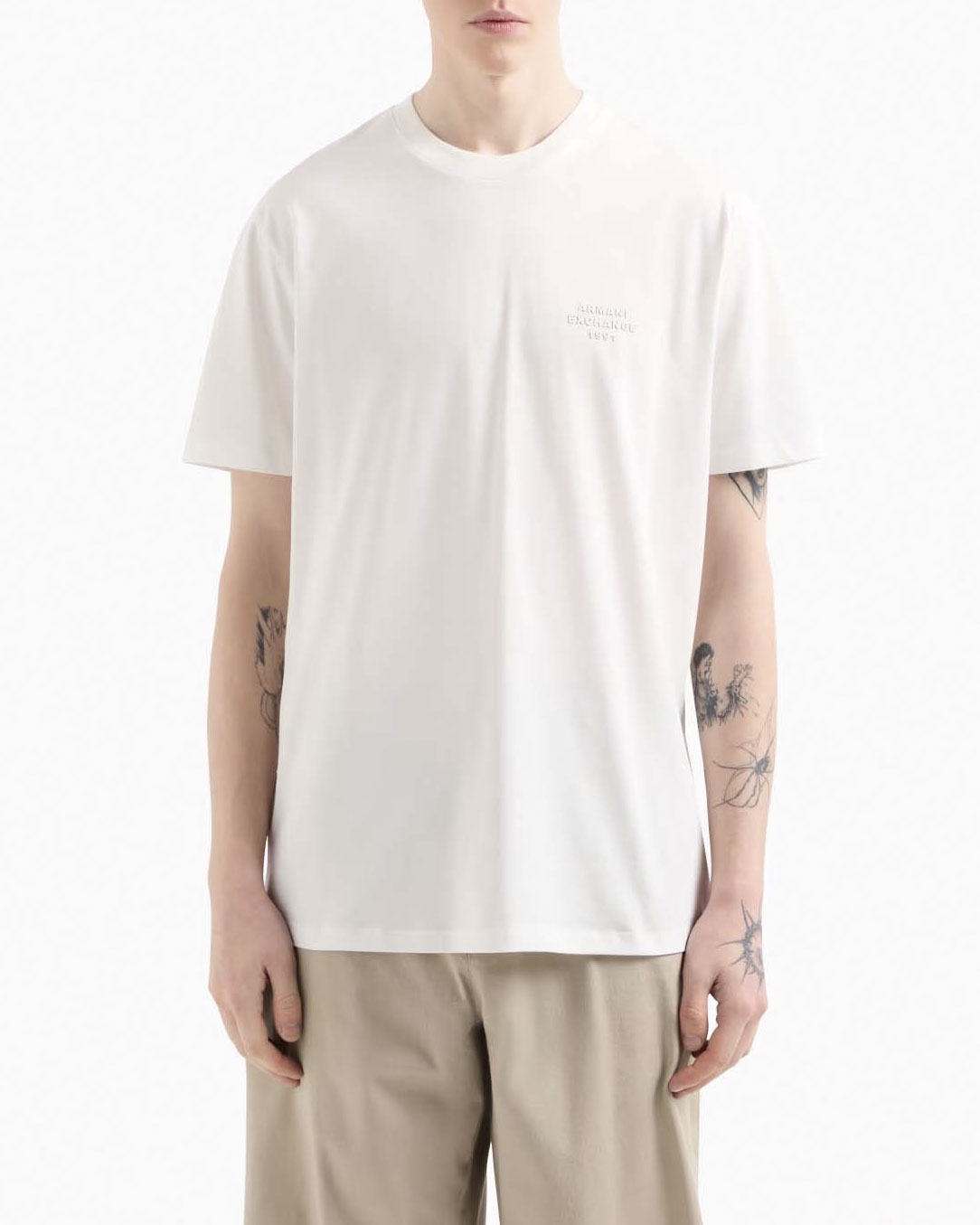 T-shirt mezza manica Exchange bianca regular-fit con ricamo scritta logo in tono