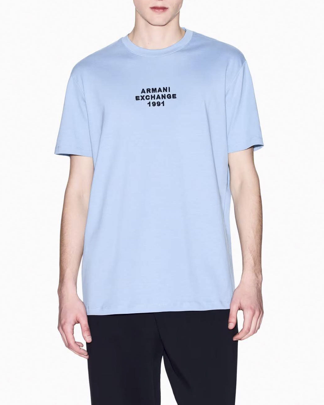 T-shirt mezza manica Exchange azzurra regular-fit con ricamo logo scritta