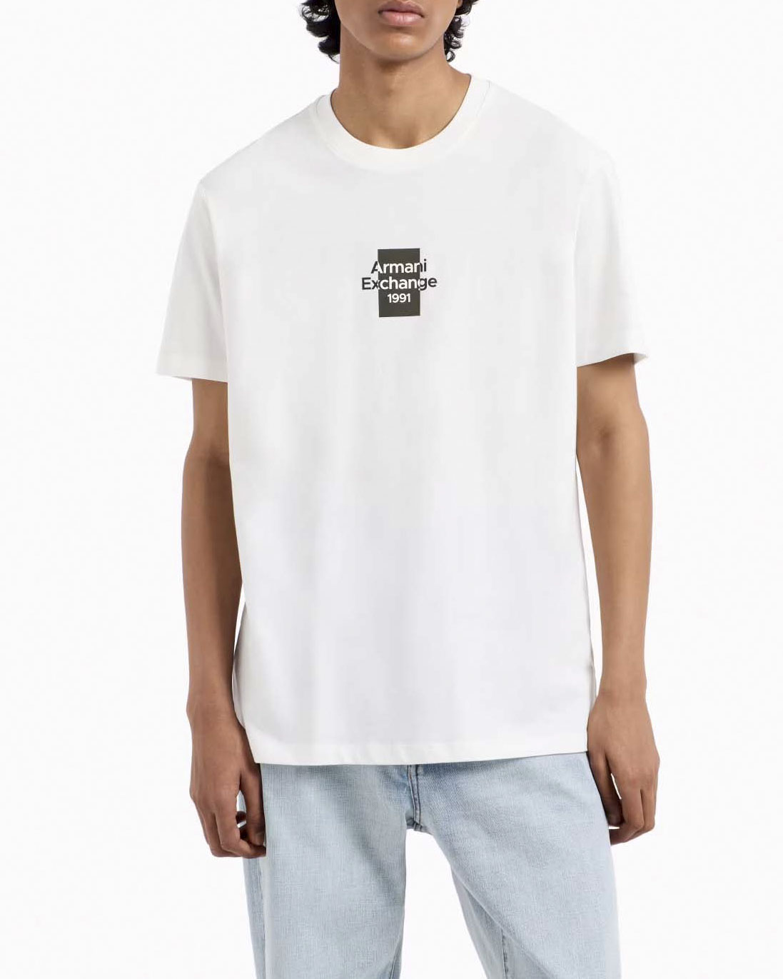 T-shirt mezza manica Exchange bianca con logo tab centrale sul petto