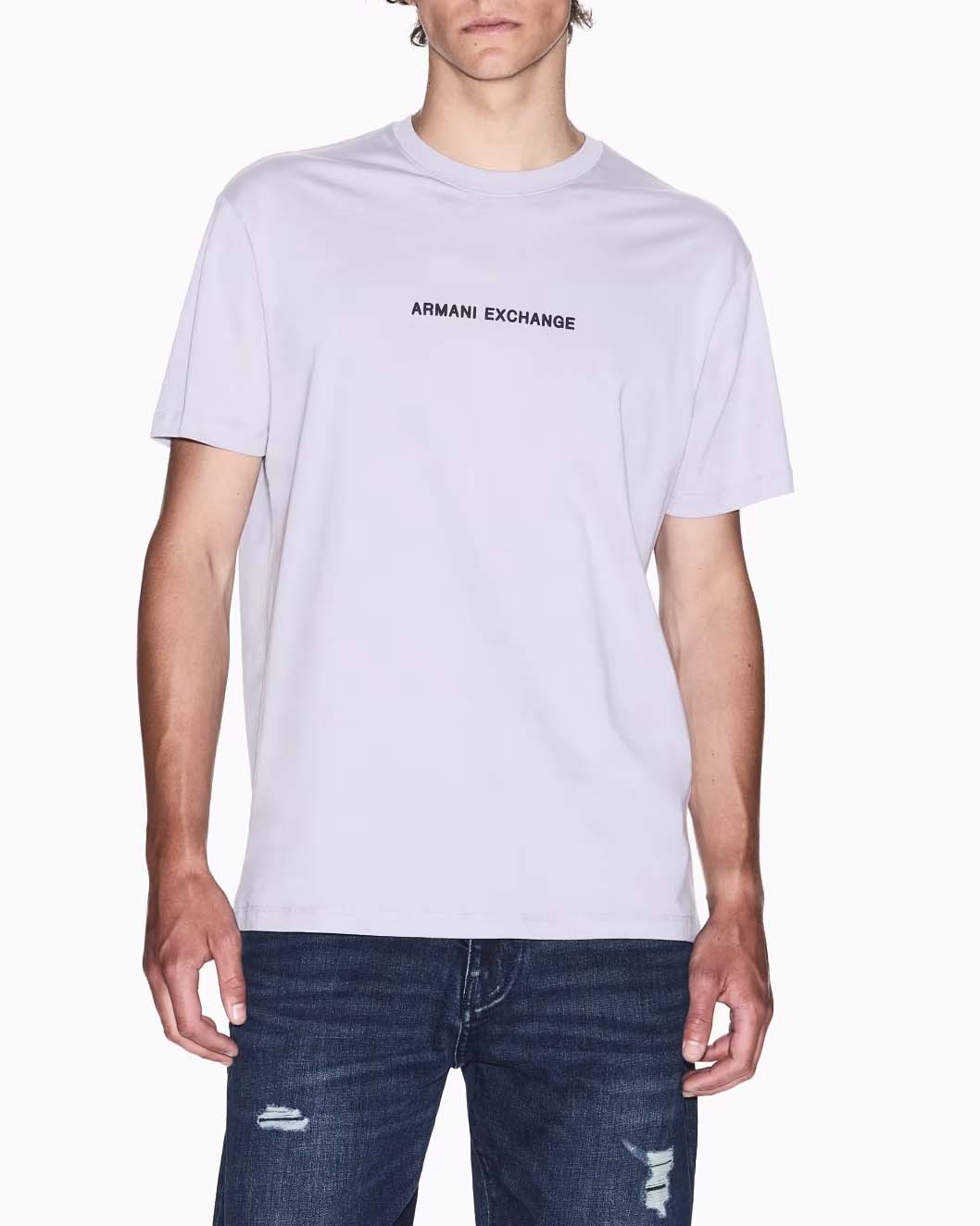 T-shirt mezza manica Exchange lilla regular-fit con ricamo scritta logo centrale sul petto