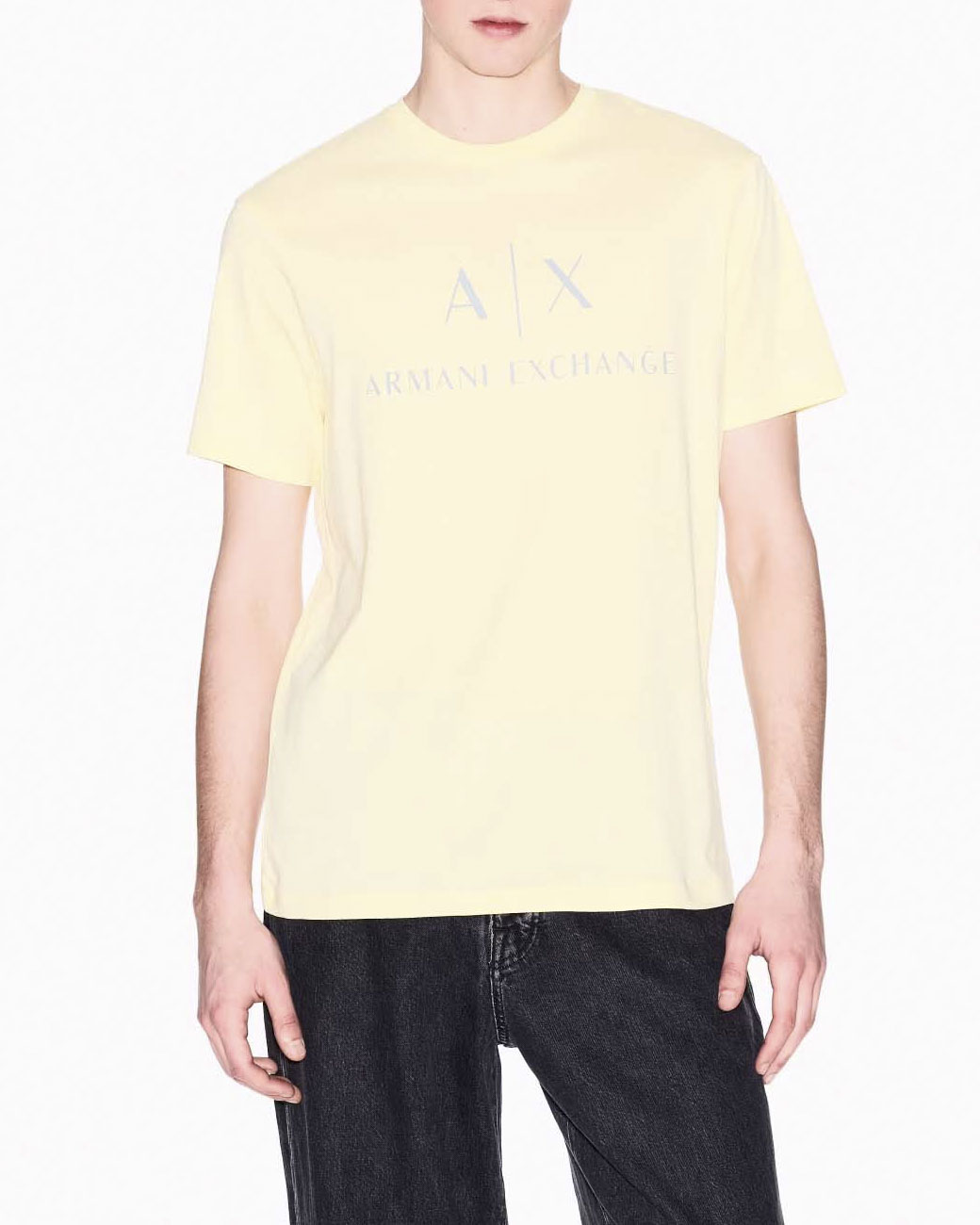 T-shirt mezza manica Exchange gialla in cotone con logo AX stampato in contrasto sul petto