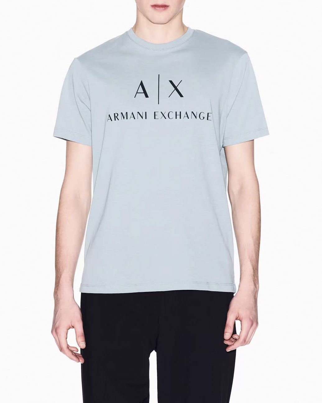T-shirt mezza manica Exchange color acqua in cotone con logo AX stampato in contrasto sul petto