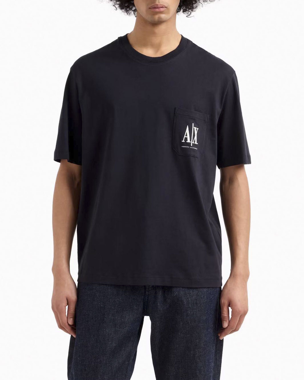 T-shirt mezza manica Exchange blu con taschino e logo AX al petto