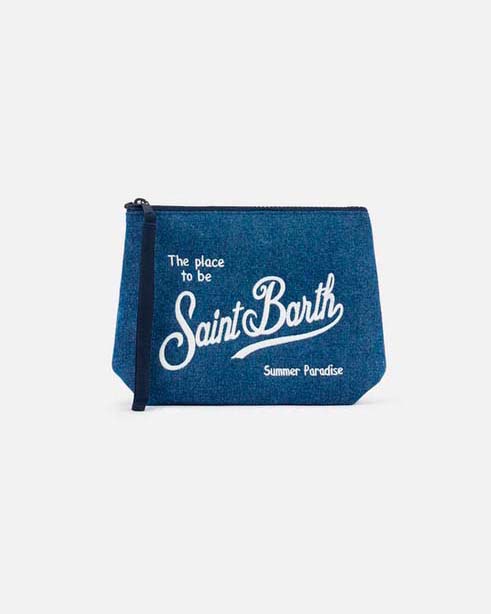 Pochette Aline in cotone blu effetto denim