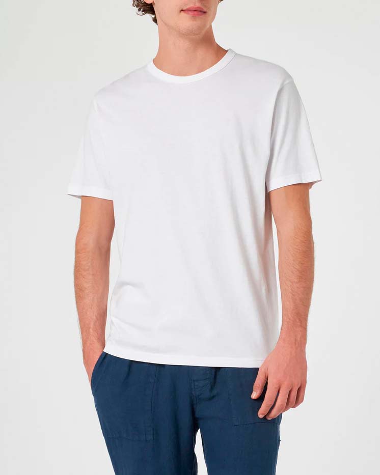 T-shirt MC2 Saint Barth bianca mezza manica con logo scritta in tono ricamata sulla manica