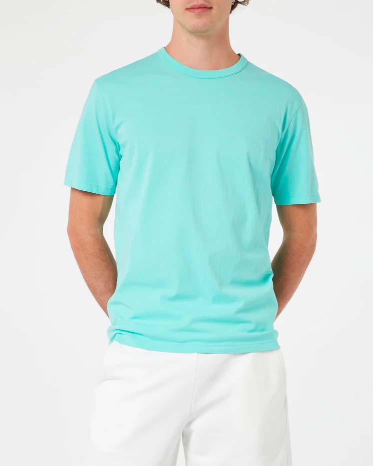 T-shirt MC2 Saint Barth color acqua mezza manica con logo scritta ricamata in tono sulla manica