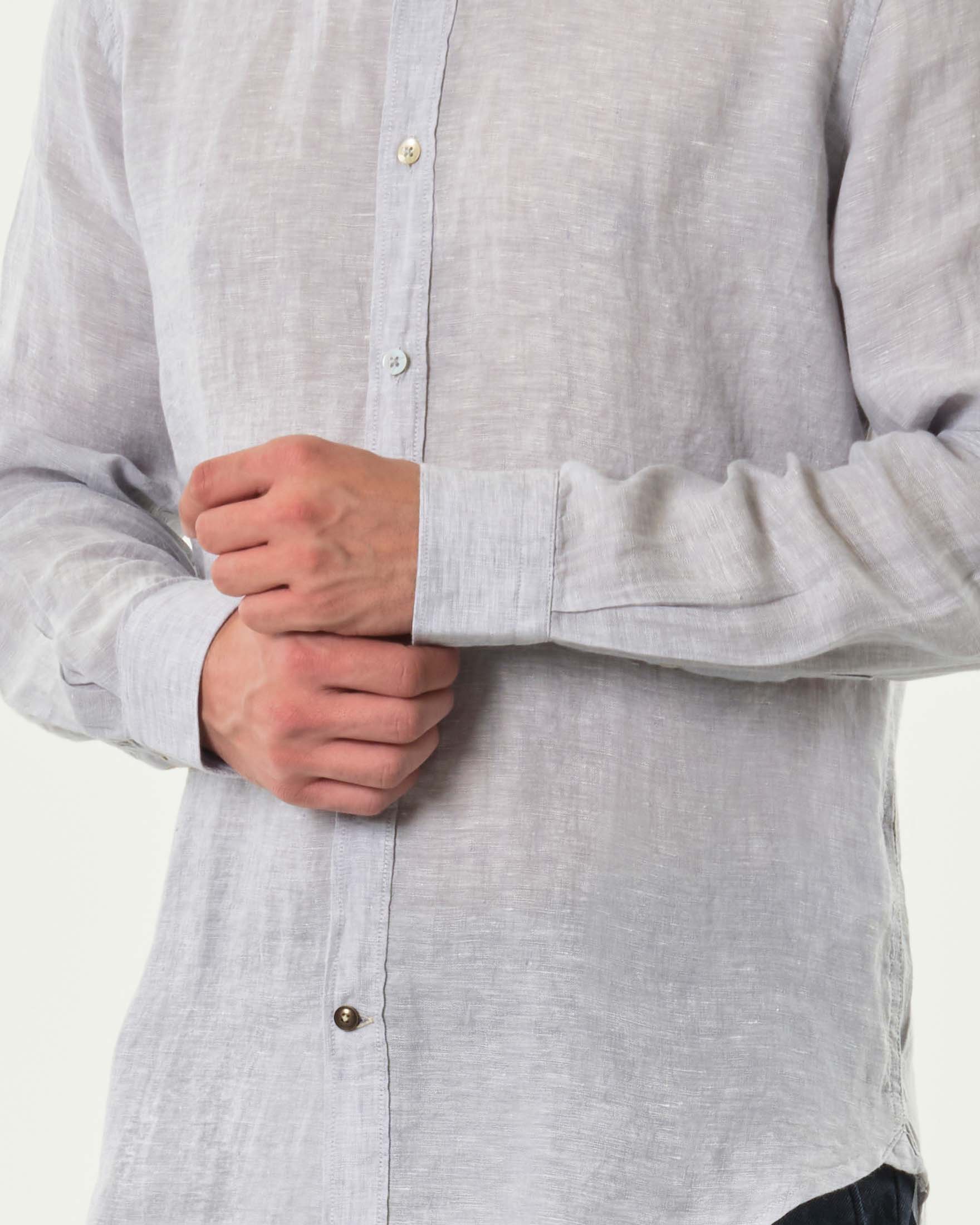 Camicia Alley Docks grigia in puro lino tinto filo con colletto alla francese image