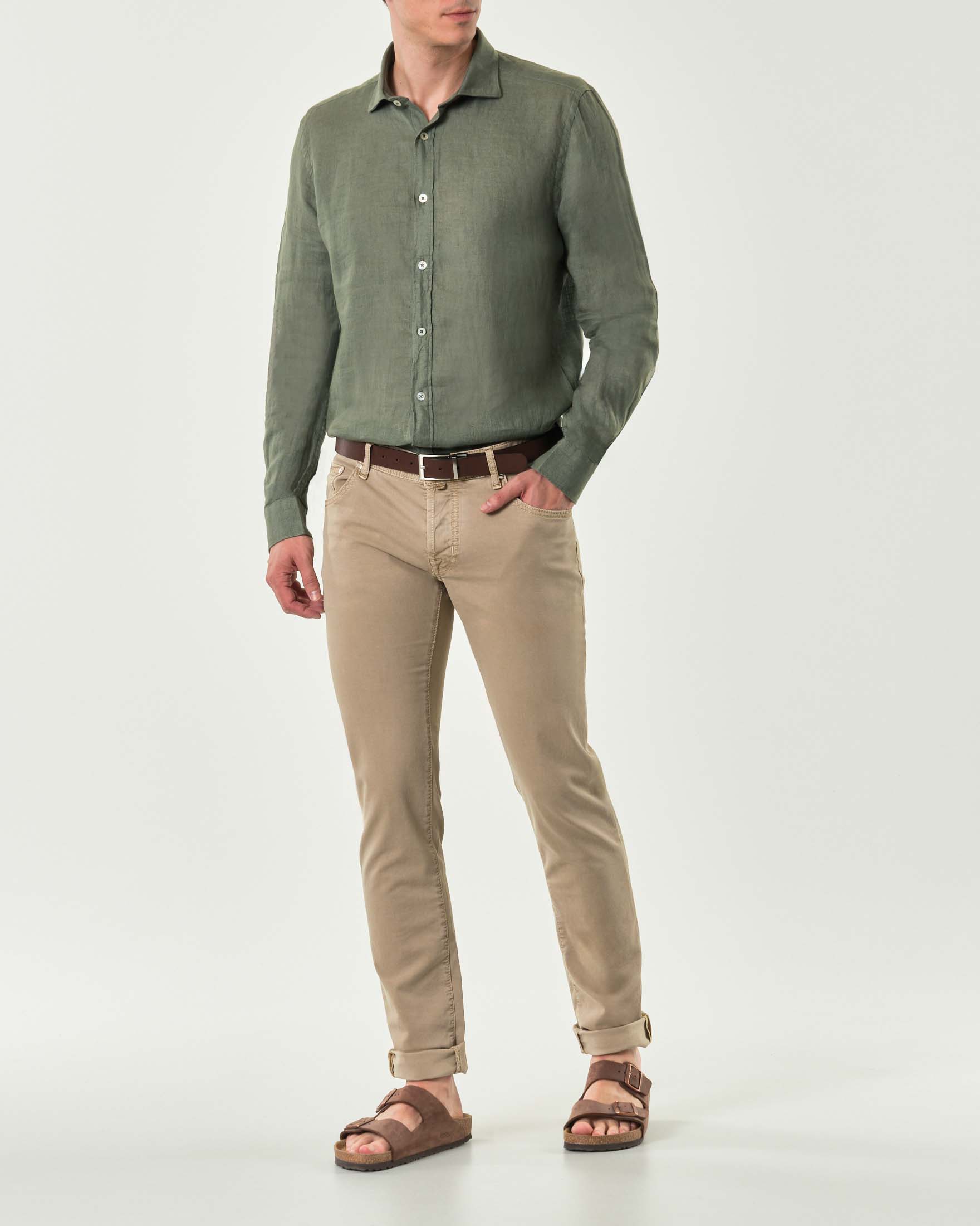 Camicia Alley Docks verde militare in puro lino con colletto alla francese image