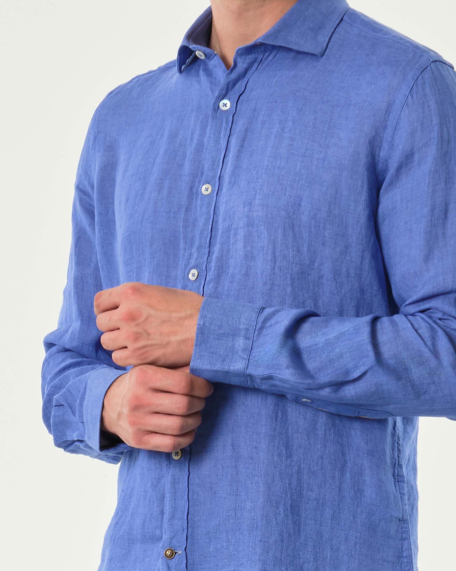 Camicia Alley Docks blu royal in puro lino con colletto alla francese image