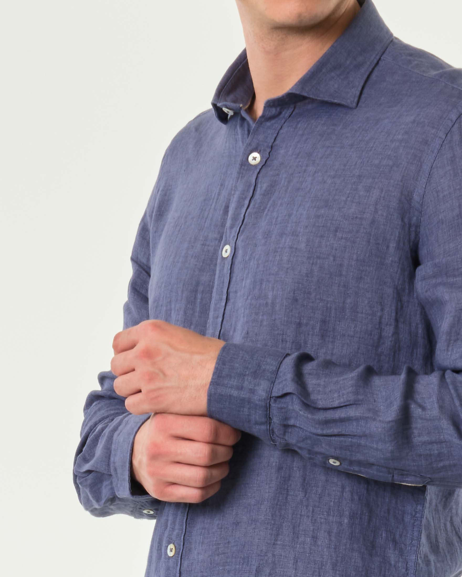 Camicia Alley Docks blu indaco in puro lino con colletto alla francese image