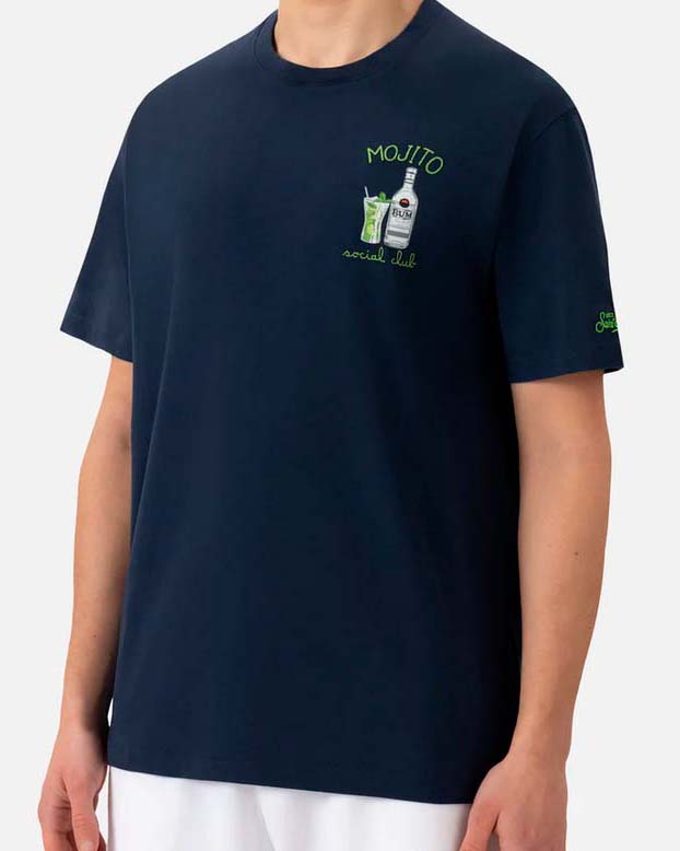 T-shirt MC2 Saint Barth blu con ricamo Mojito Social Club sul petto