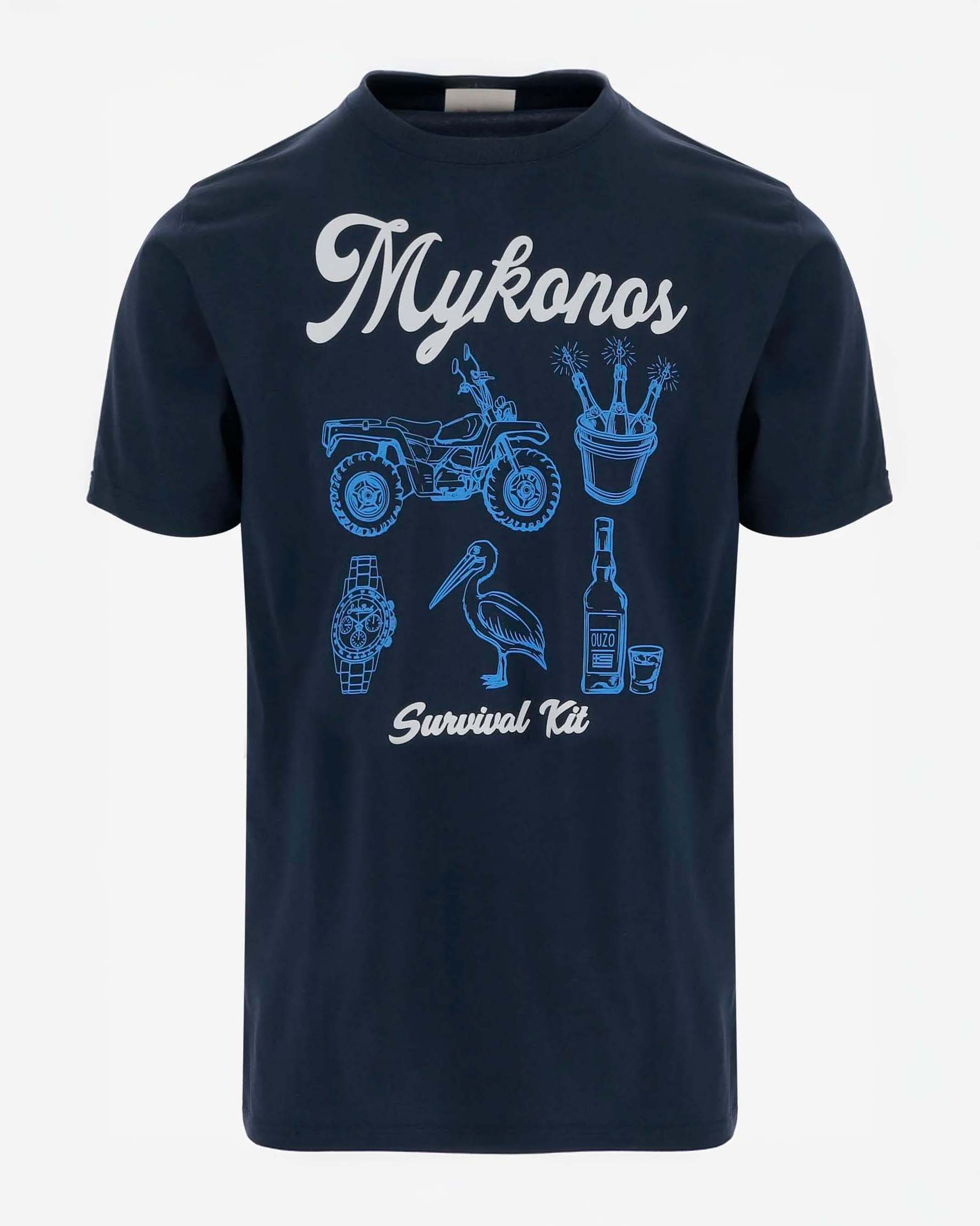 T-shirt blu con stampa Mykonos Kit davanti