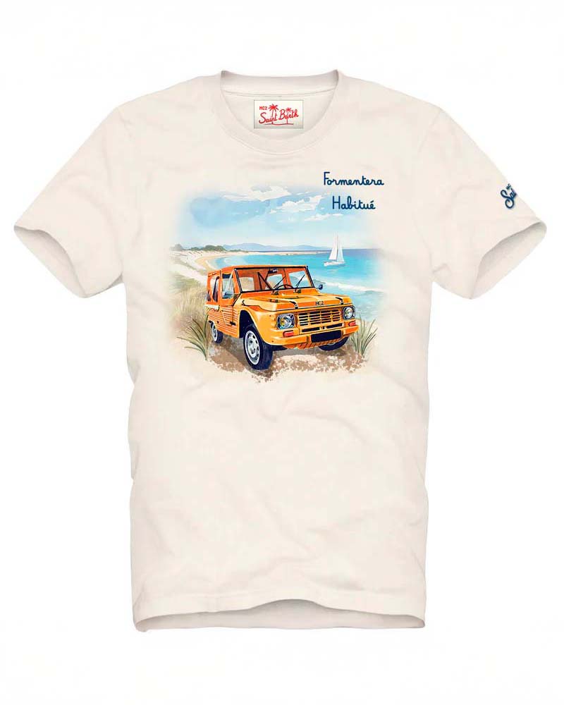 T-shirt MC2 Saint Barth bianca con stampa Formentera Habituè