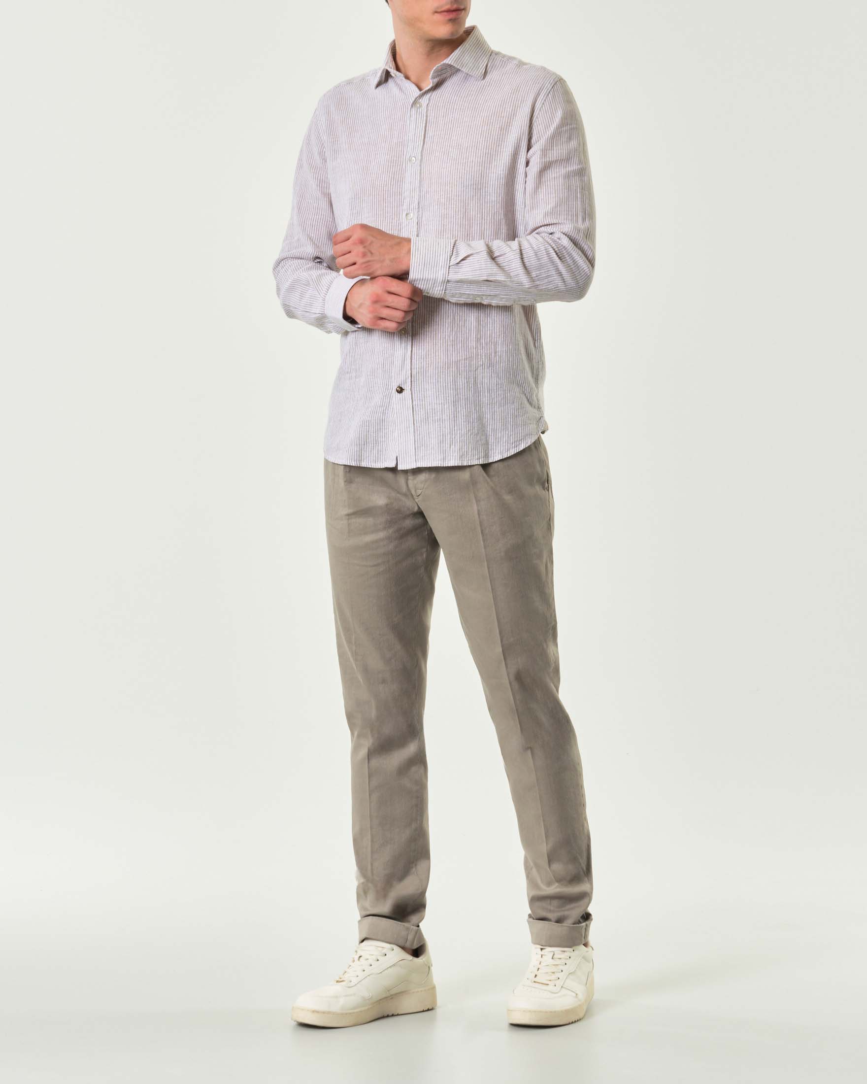 Pantalone Pellizzari fango in misto lino e cotone con una pinces