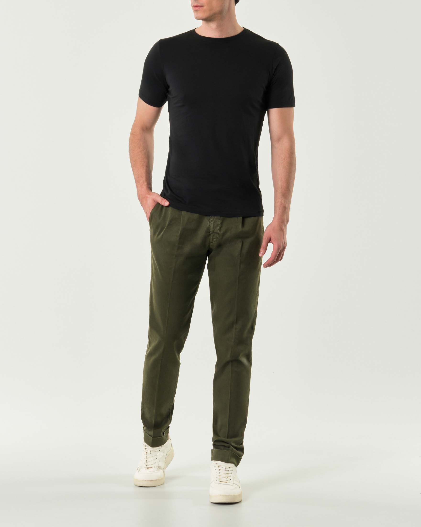Pantalone Pellizzari verde militare in misto lino e cotone con una pinces