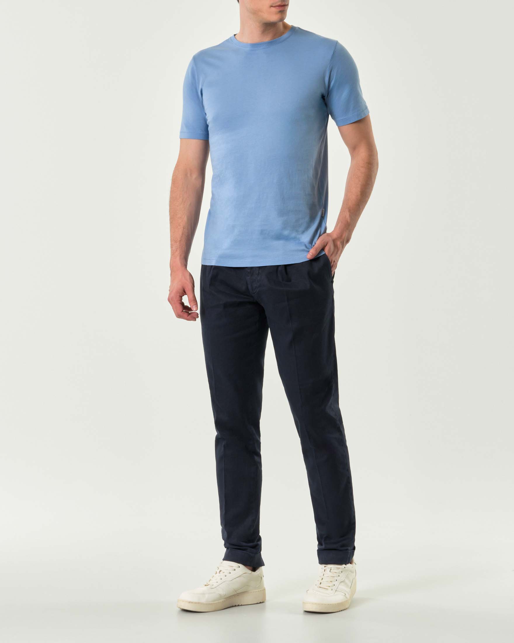 Pantalone Pellizzari blu in misto lino e cotone con una pinces