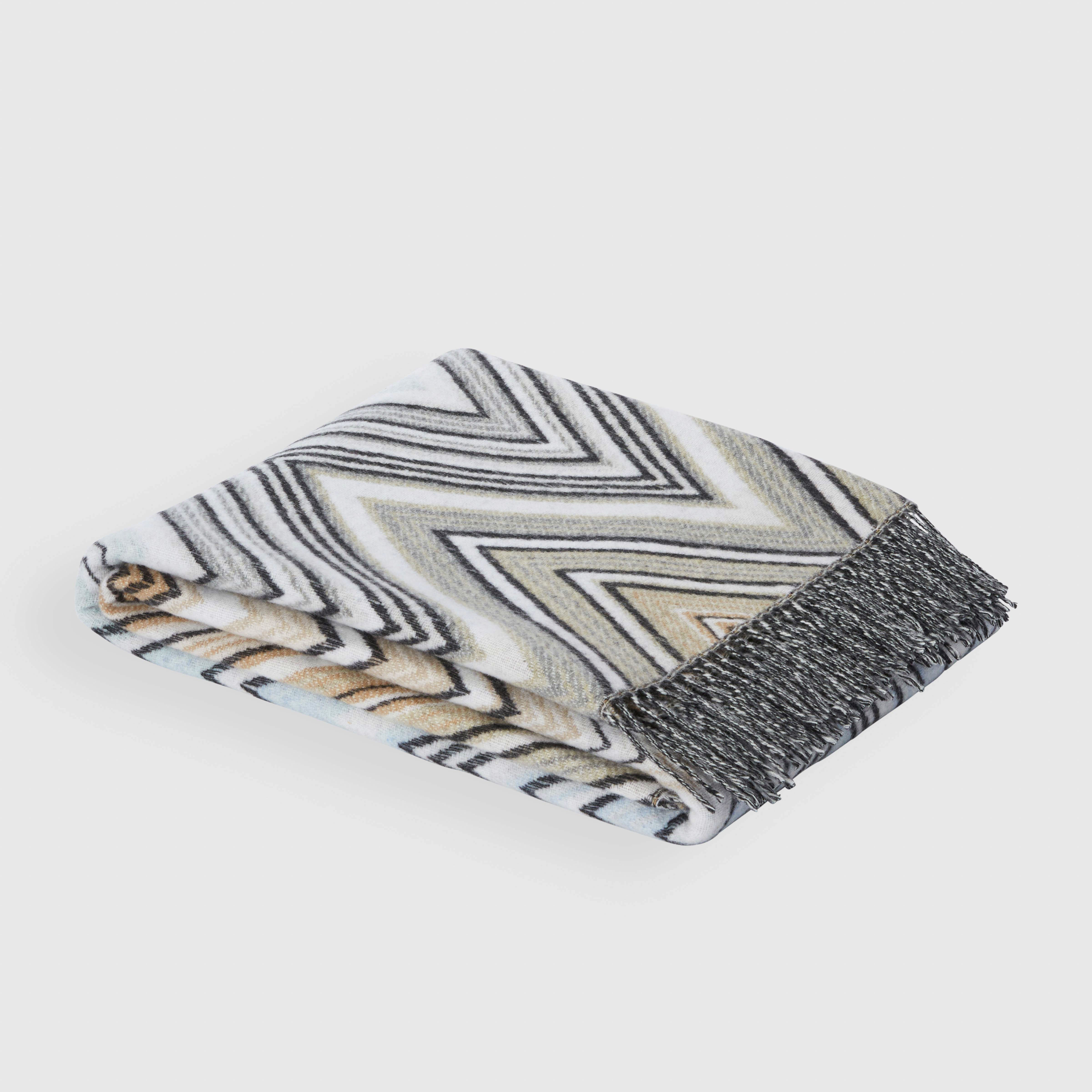 Plaids Plume in misto lana a fantasia chevron beige e azzurro