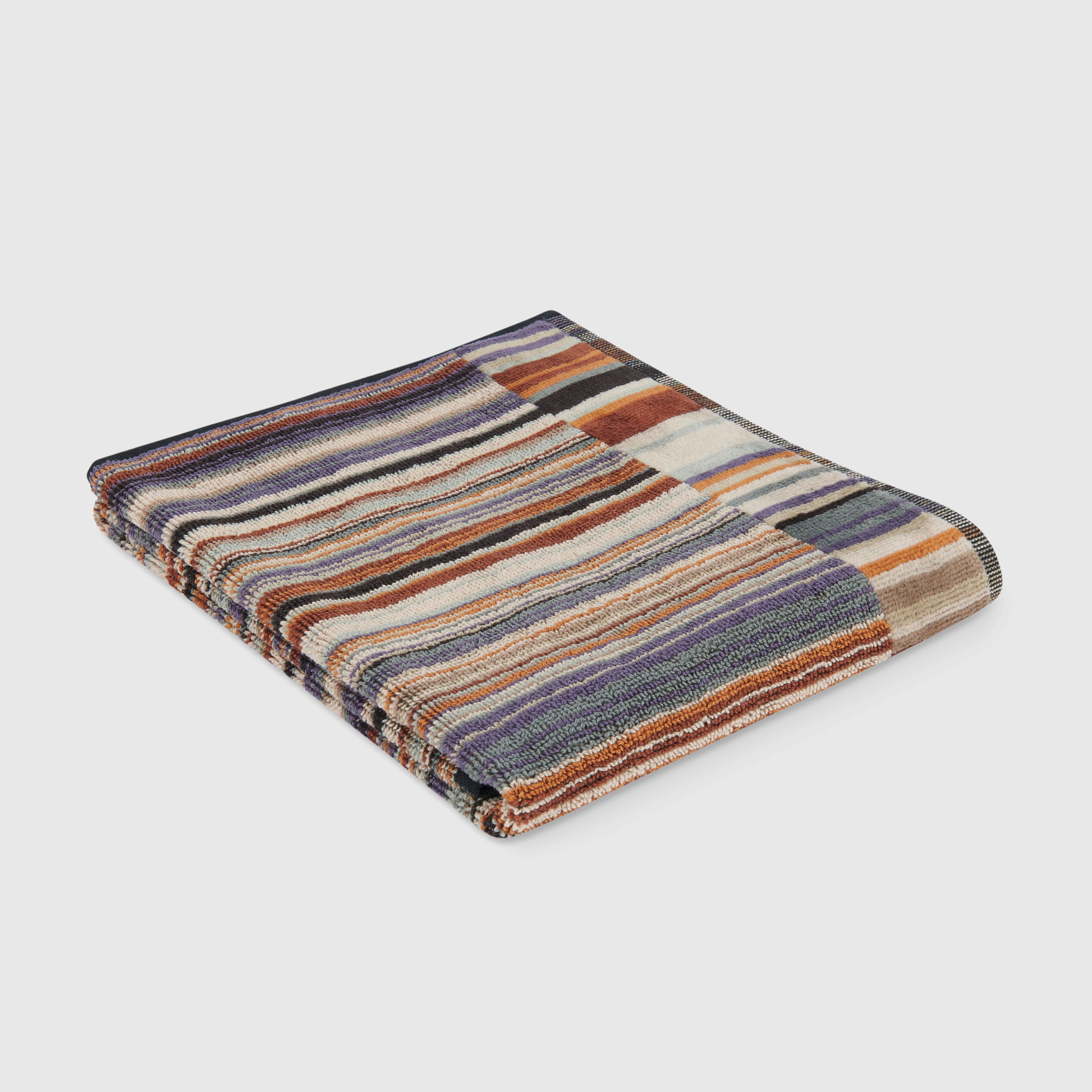 Asciugamano ospite Jazz in spugna di cotone a fantasia rigata nelle nuance del bruciato