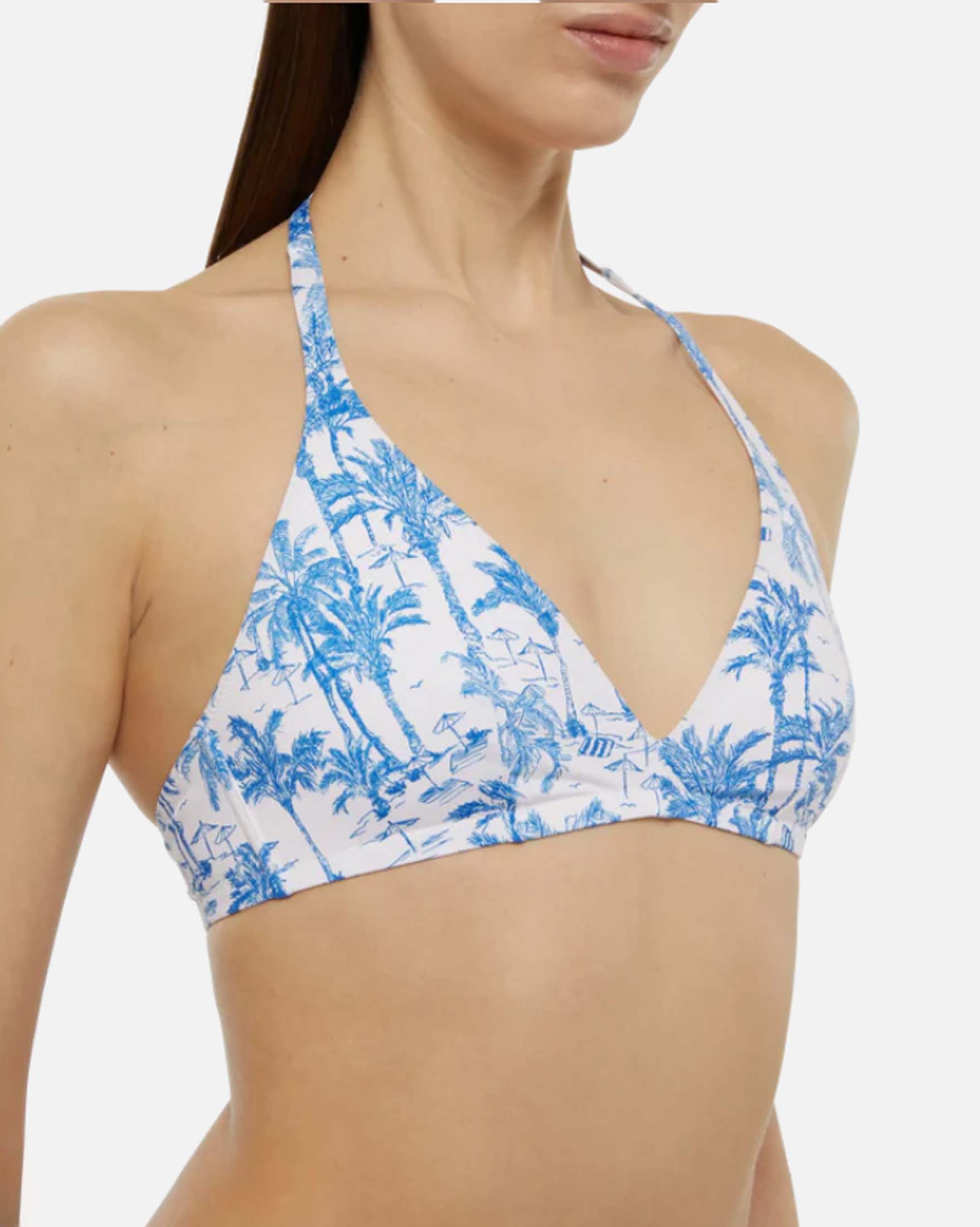 Bikini MC2 Saint Barth bianco a fantasia beach azzurra con reggiseno a vela e slip classico image