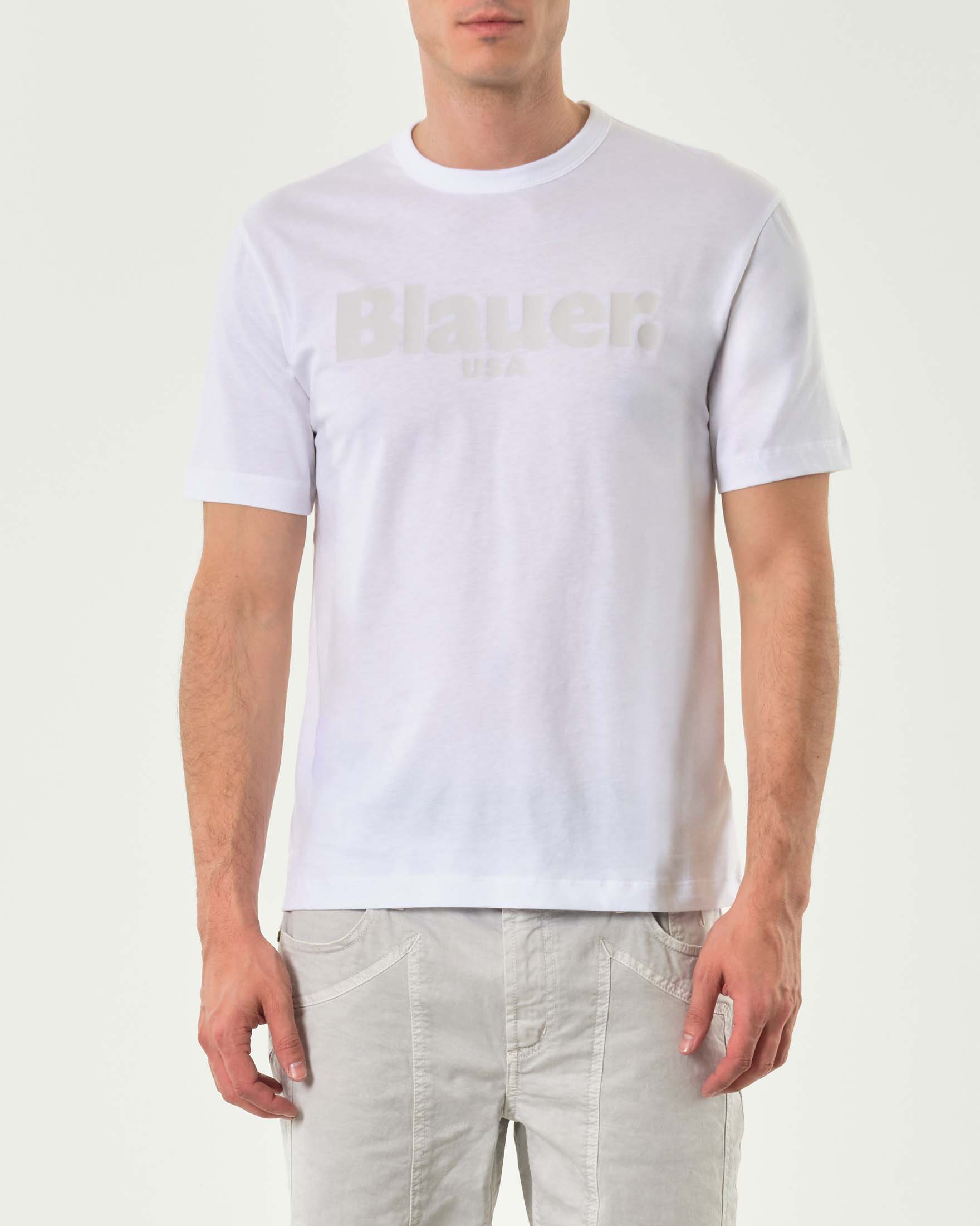 T-shirt bianca mezza manica con maxi logo sul petto
