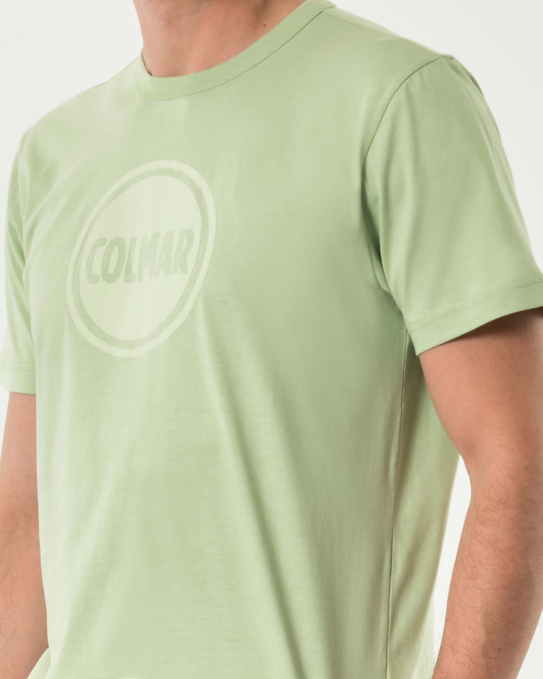 T-shirt mezza manica Colmar Originals verde menta con logo bollo stampato tono su tono sul petto