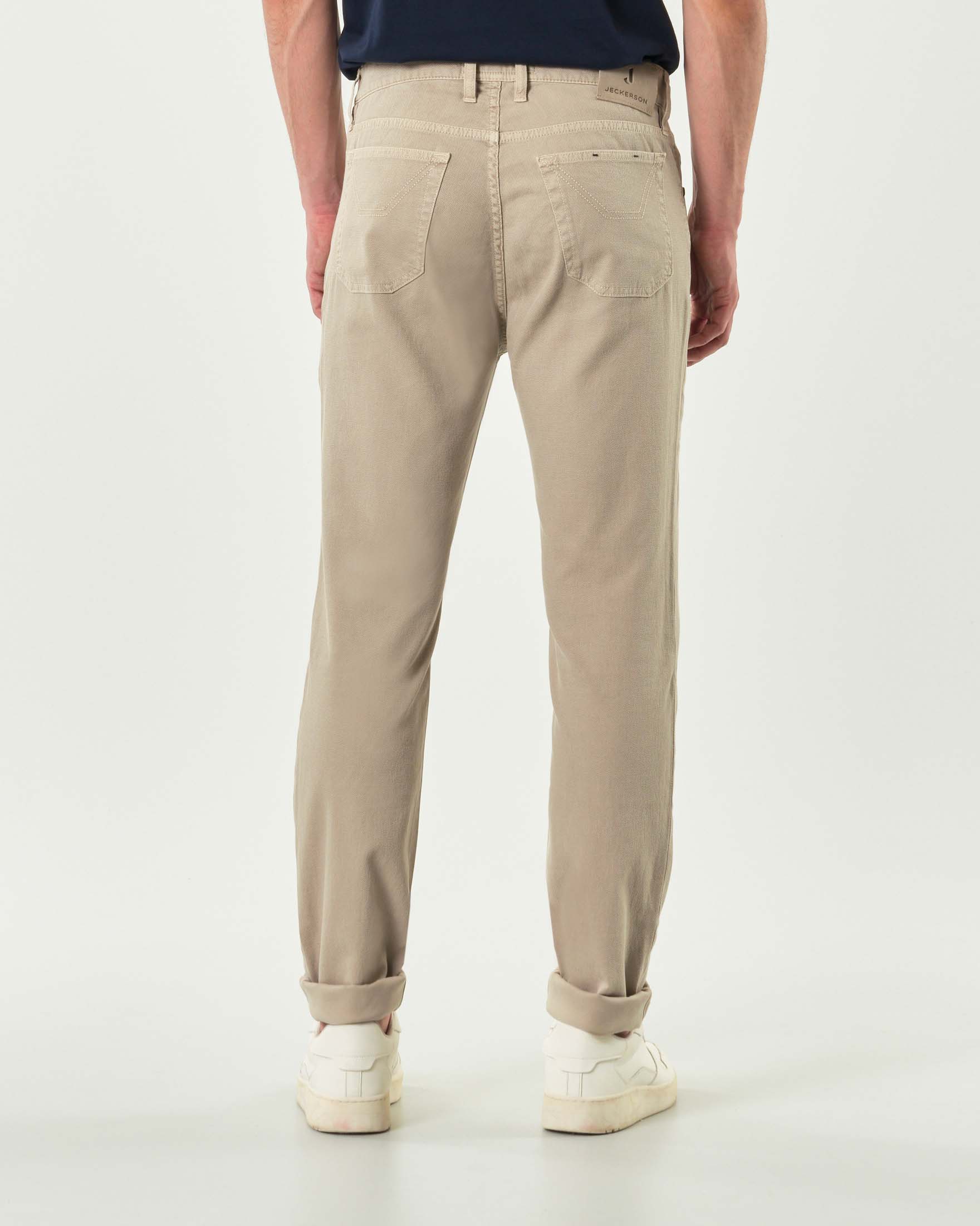 Pantalone cinque tasche Jeckerson modello PA077 color sabbia in cotone stretch micro armatura con toppa
