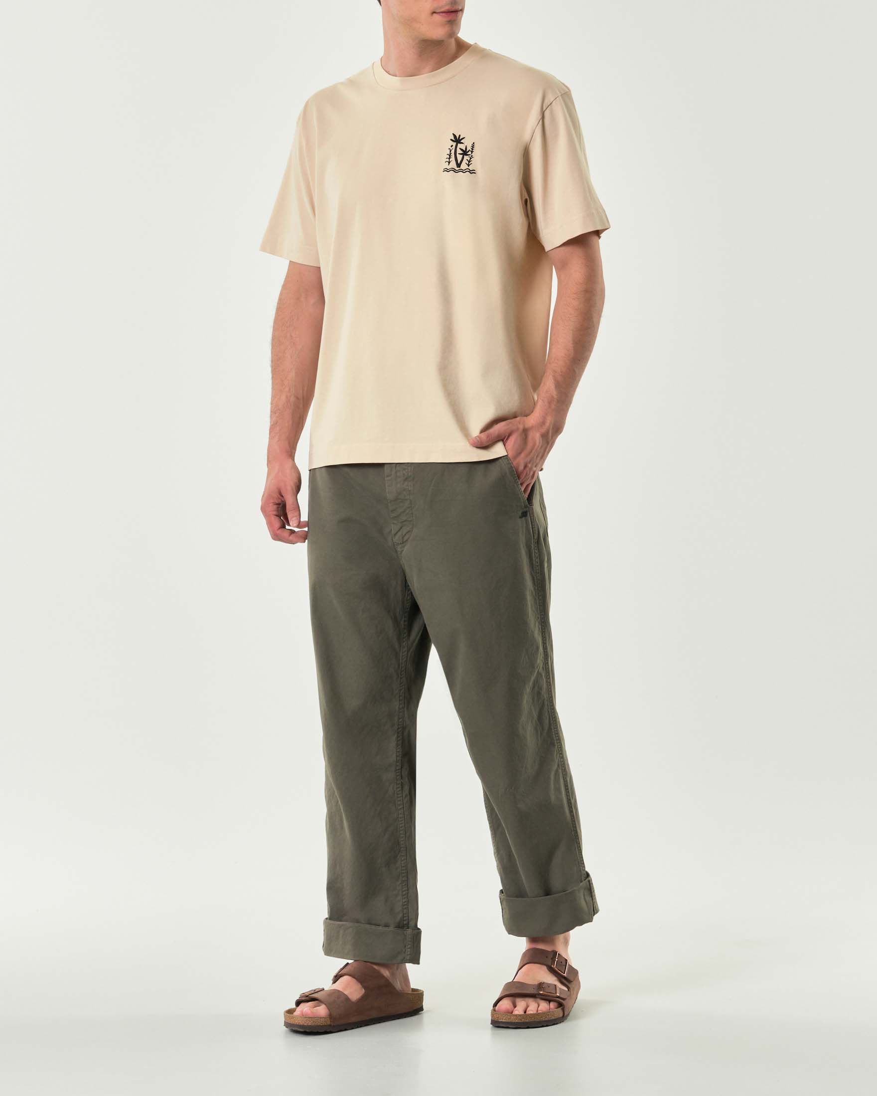 Pantalone cargo relaxed fit verde militare in canvas oxford di cotone